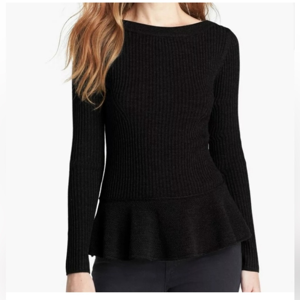 TORY BURCH Ramona peplum sweater black merino wool size S